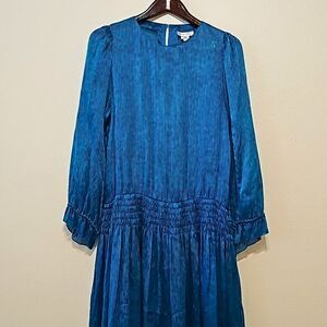 Nora Noh Vintage 80s Peplum blue silk dress size 8